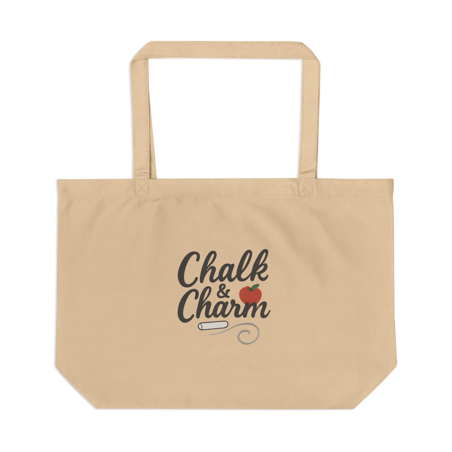 Large Eco Tote — “Curiosity is the Curriculum” Teacher Canvas Bag (Chalk & Charm Design)