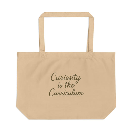Large Eco Tote — “Curiosity is the Curriculum” Teacher Canvas Bag (Chalk & Charm Design)