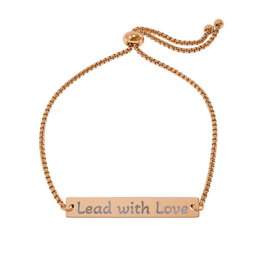 Engravable Bar Bracelet — Adjustable Rose Gold "Lead with Love" Personalized Jewelry