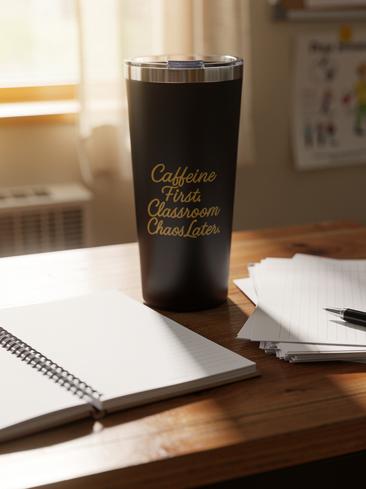 22oz Insulated Tumbler - "Caffeine First, Classroom Chaos Later" Teacher Travel Cup